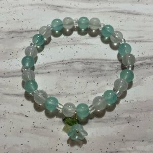 Pastel Green and White Glass Beaded Stretch Bracelet - Graceful Style